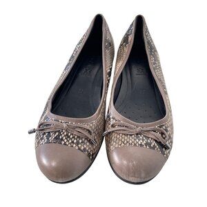 ECCO Touch Ballerina Bow Snakeskin Ballet Flats Womens 39 Cap Toe Animal Print